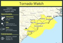 Tornado Watch Issued For Charleston As Debby Slowly Floats Across The Carolinas