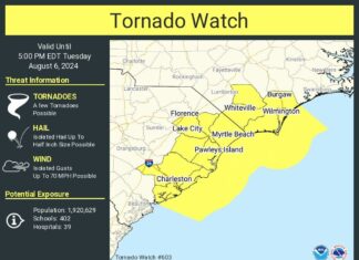 Tornado Watch Issued For Charleston As Debby Slowly Floats Across The Carolinas