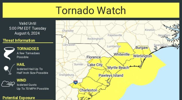 Tornado Watch Issued For Charleston As Debby Slowly Floats Across The Carolinas
