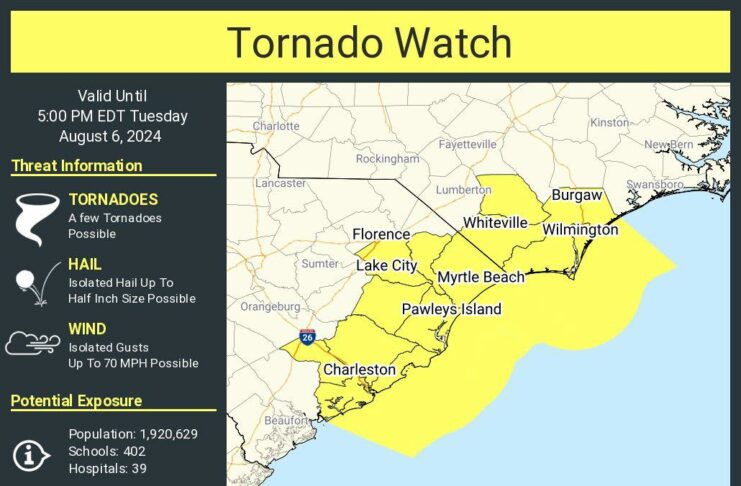 Tornado Watch Issued For Charleston As Debby Slowly Floats Across The Carolinas