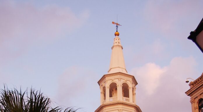 Charleston’s 186-Foot St. Michael’s Steeple Has an Earthquake Story Behind Its 275-Year Milestone St. Michael’s Church and its white steeple at Meeting and Broad streets in Charleston, photographed at sunset in August 2012.