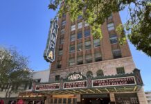 Tampa Theatre Turns 100 This Week After a $24.5 Million Restoration Tampa Theatre’s Franklin Street facade and marquee in an April 2024 file photograph, before the 2026 auditorium restoration.