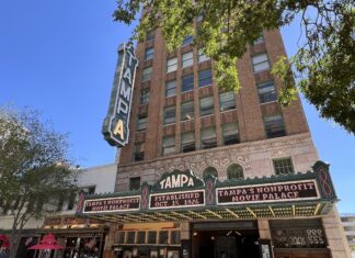 Tampa Theatre Turns 100 This Week After a $24.5 Million Restoration Tampa Theatre’s Franklin Street facade and marquee in an April 2024 file photograph, before the 2026 auditorium restoration.